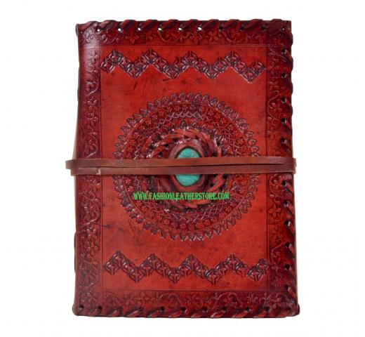 Handmade paper leather journal turquoise stone leather sketchbook & notebook